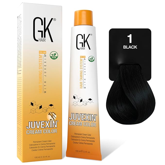 GK HAIR Color Cream 1.0 Natural Black – 100% Grey Coverage | Semi, Demi or Permanent Results | 8–10 Vol Semi | 20-30-40 Vol Permanent – Salon Quality Hair Dye – For Women & Men 3.4 Oz