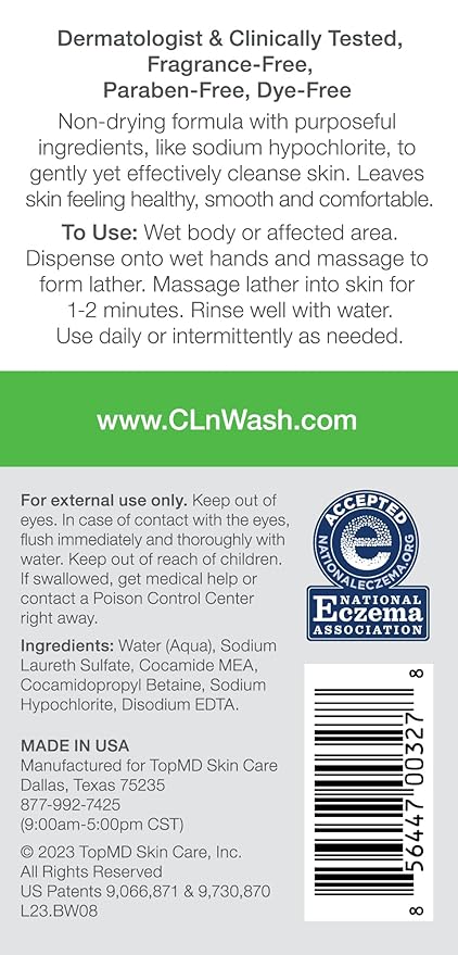CLn® BodyWash –Non-Drying Body Wash, For Compromised Skin Prone to Eczema, Dermatitis, Rash & Hidradenitis Suppurativa, Fragrance-Free & Paraben-Free, 8 fl oz. (Pack of 2)