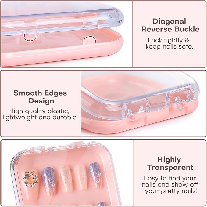 27PCS Press On Nail Storage Boxes with 5M Adhesive Double Sided Tape, Arcylic Fake Nail Display Box, Press on Box for Nails Packaging, Artificial False Nail Case, Acrylic Storage Organizer for Nails