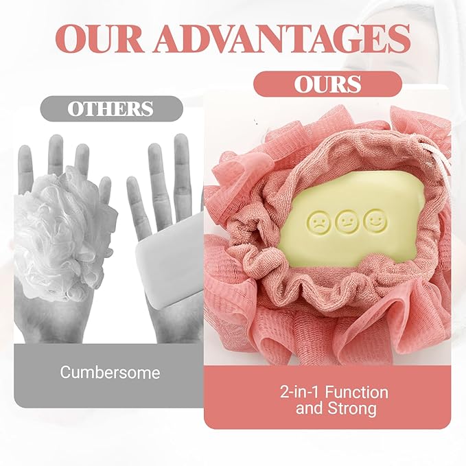 3 Pcs Soap Bar Loofah, 2 in 1 Bar Soap Loofah Pouch Can Hold Soap Effective Exfoliation for Bathing (Khaki+ Beige + Pink)
