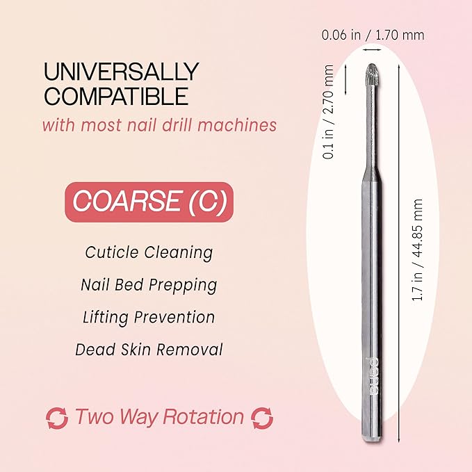 PANA 3/32" Carbide Cuticle Nail Drill Bit for Cuticle Cleaning, Dead Skin Removal, Gel Polish & Acrylic Removal, Under Nail Cleaner, Nail Salon, Manicure Tools (Snake Head - Silver, Coarse)