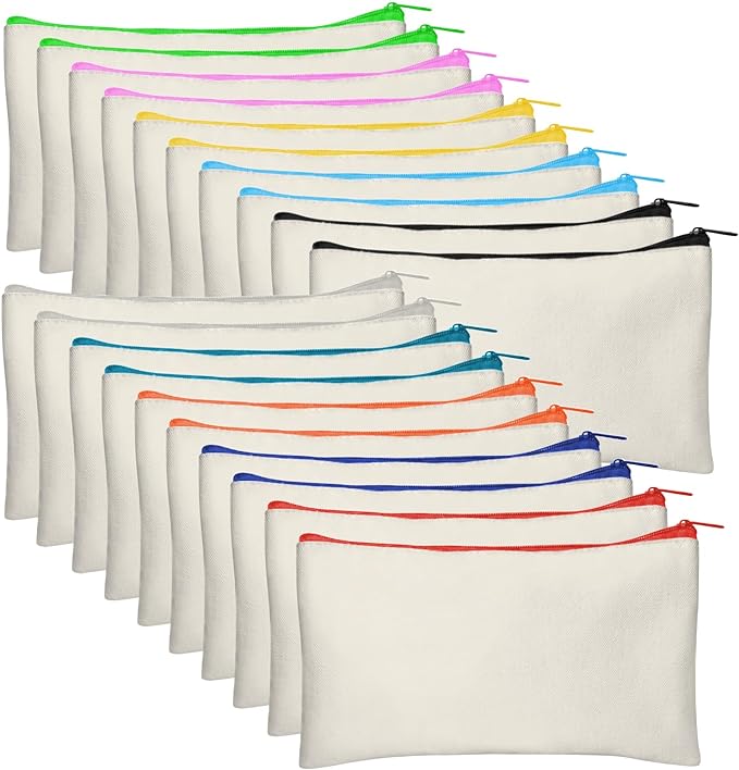 Legigo Blank Canvas Bag Zipper Pouch Makeup Bags Bulk - Multi-Purpose Canvas Pencil Pouch with Sturdy Zipper, Cosmetic Bag Travel Toiletry Bag for DIY Craft Projects, Storage (8.3 x 5 inches)