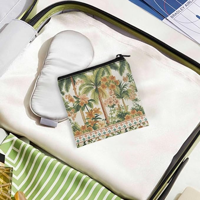 Novelty Printed Coconut Tree Period Pouch Waterproof Sanitary Pad Holder for Women Convenient Period Organizer for Work Daily