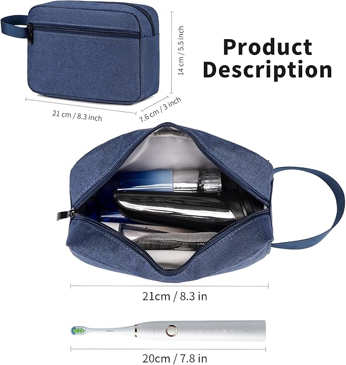 Travel Toiletry Bag, Small Cosmetic Bag, Hanging Water-Resistant Organizer for Men & Women, Ideal for Makeup, Shaving Kit, Gym Essentials & Travel Accessories (Blue)