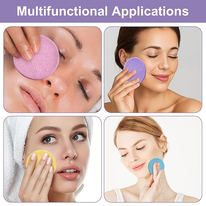 384 Pcs Compressed Facial Sponges Professional Makeup Removal Round Face Wash Sponge Reusable Facial Pads for Women Esthetician Beauty Remover Supplies (Yellow, Purple, Blue, Pink)