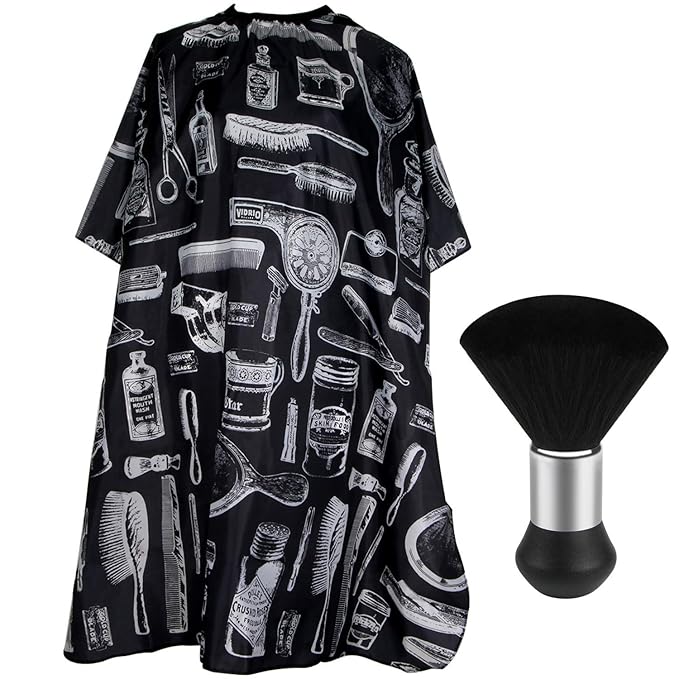 FEBSNOW Professional Hair Cutting Cape with Neck Duster Brush, Salon Barber Cape, Hair Cutting Accessories (Floral Print)