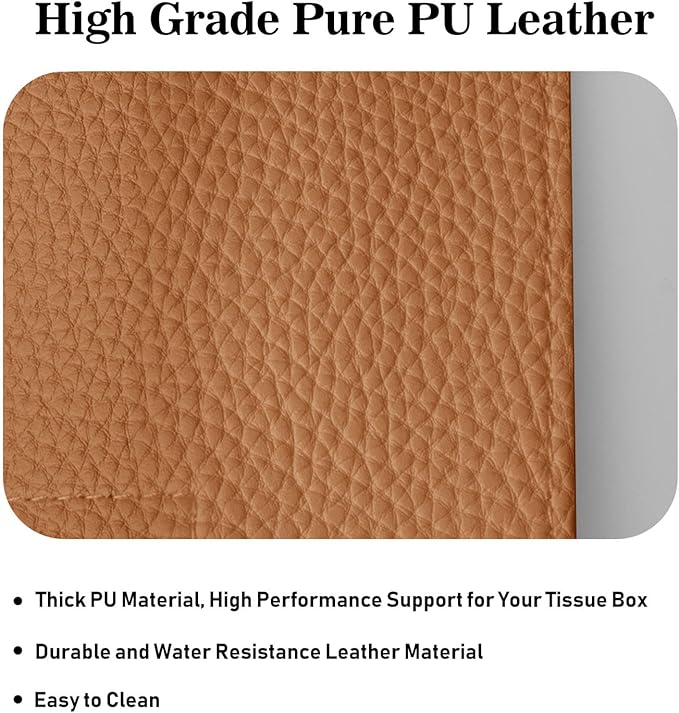 Tissue Box Cover Holder Square Tissue Cube Cover PU Leather Tissue Organizer with Bottom Belt for Bathroom, Tabletop, Car, Night Stands, Office, Home, Kitchen (1, Brown)