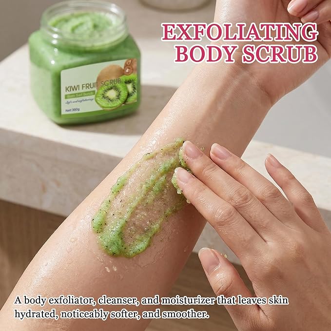 Kiwi Body Exfoliator, Deep Cleaning Exfoliating Body Scrub, Moisturizing Nourishing Salt Rose Body Scrub, 350 g