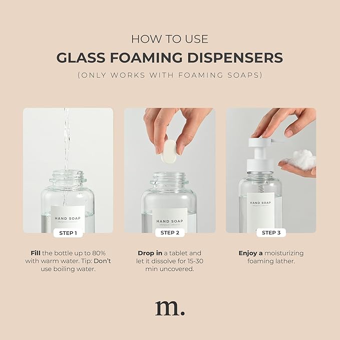 MaisoNovo Glass Foaming Soap Dispenser 14 Oz | Clear Glass White Pumps x 2 with Tray