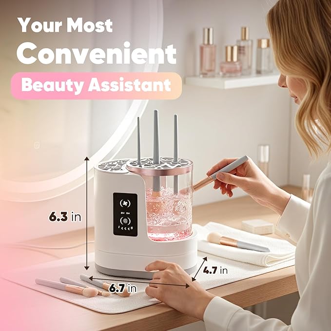 3-in-1 Makeup Brush Cleaner Machine & Dryer, Electric Automatic Brush Washer with Holder, USB-C Touch Control, One-Button Cleaning, Portable Cosmetic Brush Cleaner, Fits Most Sizes