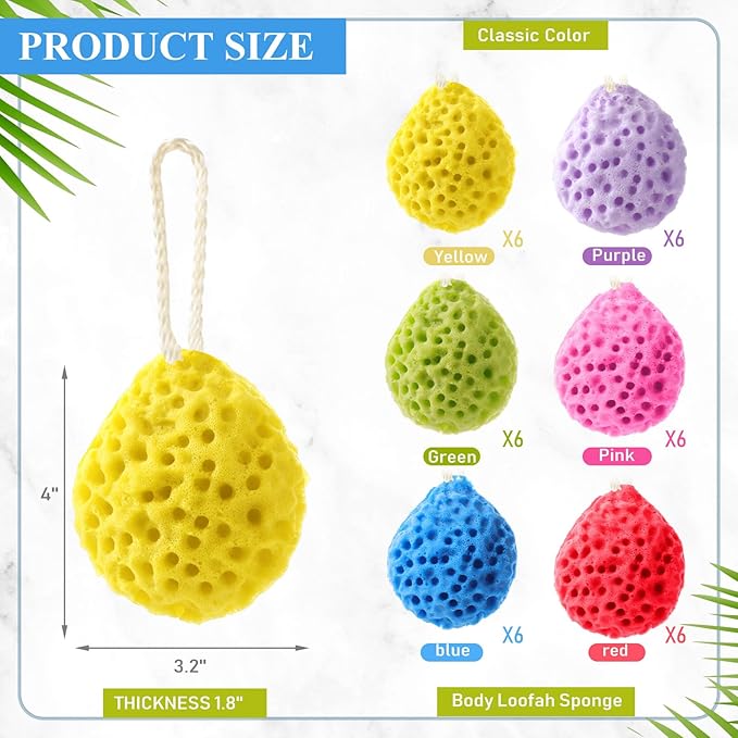 36 Pcs Bath Sponge Deep Cleansing Body Loofah Gentle and Deep Exfoliating Body Scrubber Bath Accessories Men Women Baby Sponge for Bathing Shower (Stylish Color)