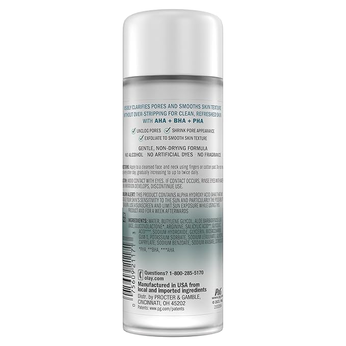 Olay Gentle Exfoliating Toner, Fragrance Free, 4.1 fl oz, Pore Treatment Face Cleanser Unclogs and Diminishes the Appearance of Pores