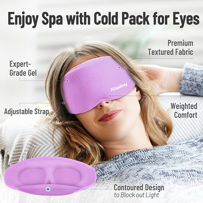 Cooling Eye Mask, Cold Eye Mask for Puffiness, Reusable Ice Eye Masks for Dark Circles, Puffy Eyes, Relieve Migraines and Headaches with Gel Eye Masks Therapy, Long-Lasting Comfort (Purple of 3D)