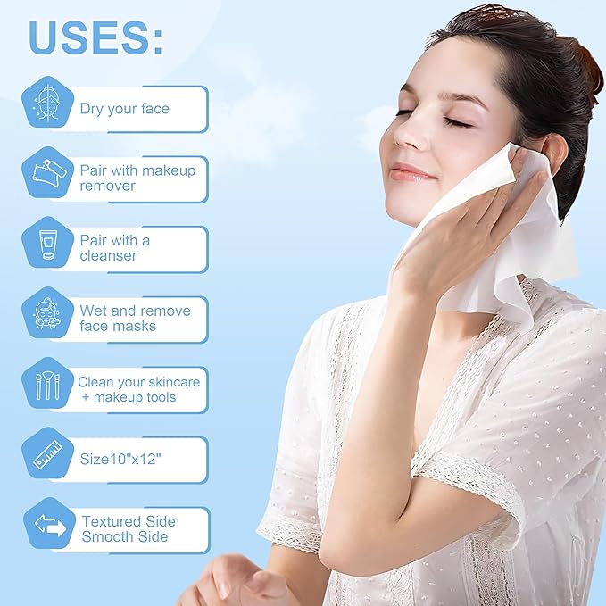 GRANNY SAYS Disposable Face Towel, 100 Counts/2 Boxes, Biobased Face Towelettes Disposable, Extra Thick Soft Clean Towels, Clean Skin Towels for Remove Makeup, Facial Cleansing, 10"×12"