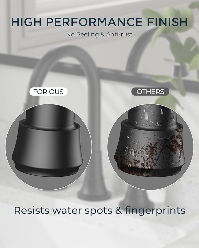 FORIOUS Black Bathroom Faucet 3 Hole Vanity, 2 Handle 360° Swivel Matte Black 8 Inch Widespread Bathroom Sink Faucet 3 Holes, with 360 Degree Rotating Spout, Pop-up Drain, Supply Lines