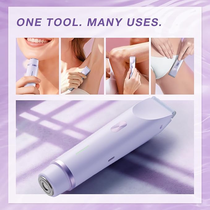 Bikini Trimmer for Women, Dual-Head Electric Body Hair Trimmer for Sensitive Areas, IP67 Waterproof Rinsable, USB-C Rechargeable Groomer for Bikini Line, Underarms, Legs & Face (Lilac Mist)