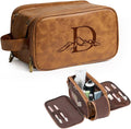 Janhavi Large Waterproof Travel Size Toiletries Bag, Birthday Gifts for Men, Beach Vacation Essentials, Personalized PU Leather Laser Engraved Initials & Mountain, Birthday Gifts For Him (Brown D)