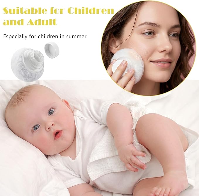 Sibba Storage Body Powder Container, 3.15 Inch Powder Puff with Container, Fluffy Body After-Bath Powder Case, Baby Care Talcum Powder Puff Box with Hand Holder