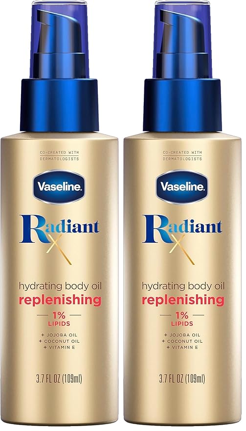 Vaseline Radiant X Replenishing and Hydrating Body Oil with 1% Lipids,Jojoba Oil,Coconut-Oil,& Vitamin E 3.7 oz,(Pack of 2)
