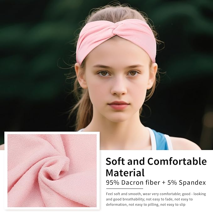12 Pcs Stretchy Headbands for Women, Absorbed Sport Headband Soft Twist Knotted Hairbands for Daily Life Yoga Workout (Light Morandi)