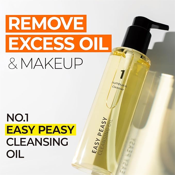 numbuzin No.1 Easy Peasy Cleansing Oil, Lightweight Makeup Remover & Facial Cleanser, Waterproof Makeup & Blackhead Care, Corn & Macadamia Seed Oil, Fragrance-Free, 6.76 fl oz