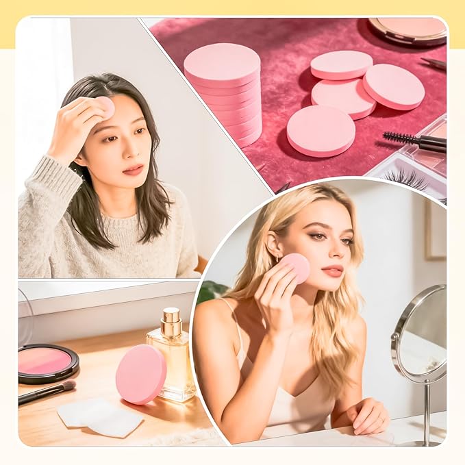 MotBach 200 PCS Round Makeup Sponge, Cosmetic Sponge Round Foam Pad Eye Facial Powder Puff, Pink Beauty Makeup Foundation Powder Blender for Women Lady All Skin Types Wet and Dry Dual Use