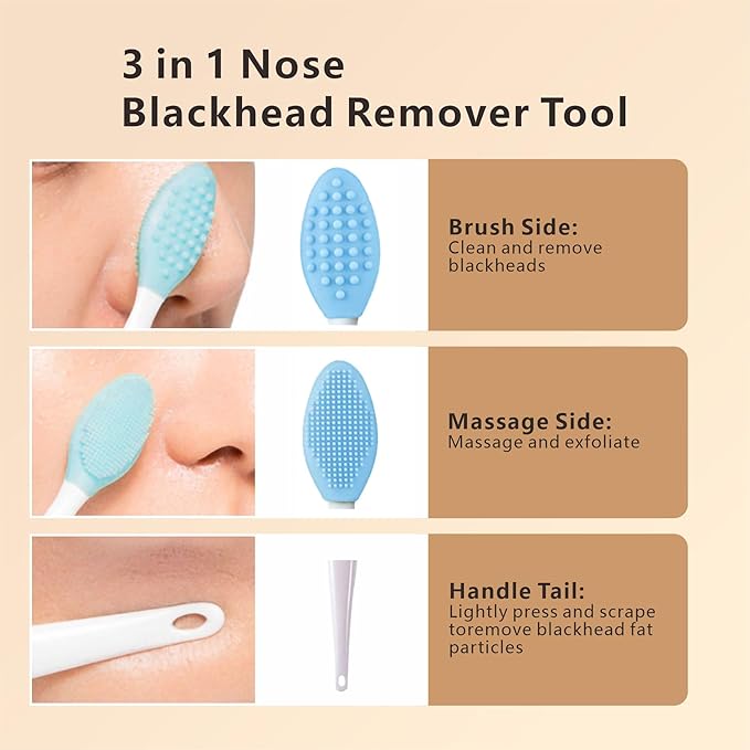 Face Washing Brushes,Blackhead Removal Tools,3Pcs Pore Cleaning Brush, Skin Scrubber Face Spatula,Double-Headed Blackhead Extractor Pimple Extractor,Face Scraper for Deep Cleansing (Black)