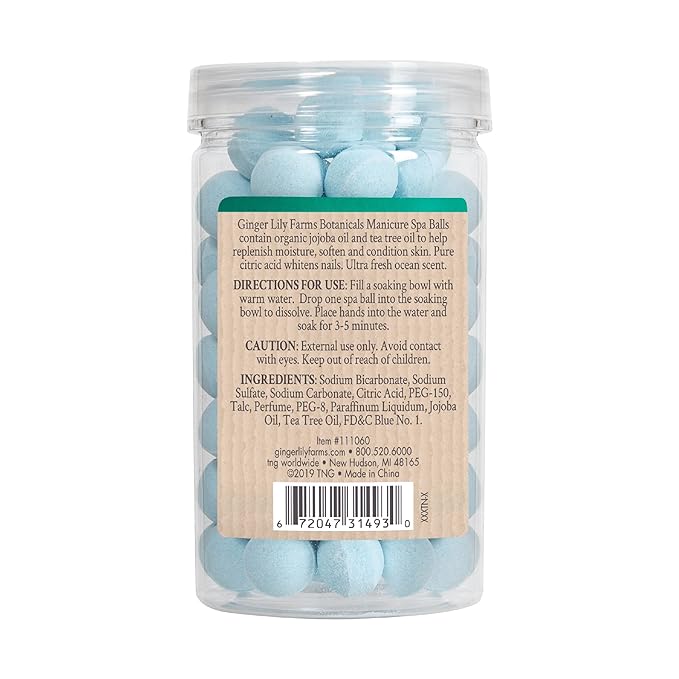 Ginger Lily Farms Botanicals Manicure Spa Balls Ocean, Manicure Soak Balls Replenishes Moisture, Softens and Conditions Skin, 8 Ounces, 80-Count