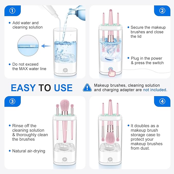 Electric Makeup Brush Cleaner Machine With Makeup Brush Holder Portable, Automatic Cleaner for Makeup Brushes and Sponges (Transparent)