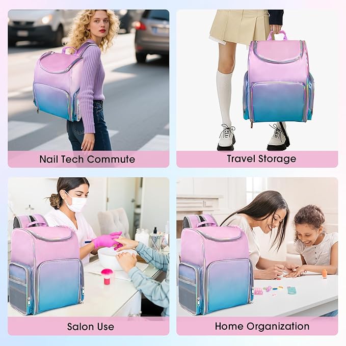 Nail Polish Organizer Bag Large Nail Polish Storage Organizer Case Backpack Holds 60 Bottles and Nail Lamp with 2 Removable Case Professional Nail Supplies Organizer for Manicurist