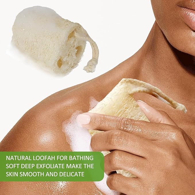 Natural Loofah Sponge, Organic Bath Loofah Pack, Lufas Exfoliating Body Scrubber, Loofas Sponges Shower Loofah for Women and Men, Skin SPA Ecotools- 6 Pack