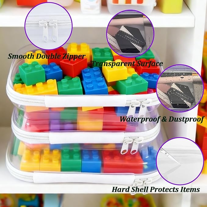 3 Pcs Clear Hard Zipper Case, Hard Shell Plastic Clear Organizer Bag, Transparent Makeup Pouches, Portable Box for Travel Toiletries Storage Bins (White)