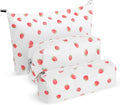 3 Pcs Makeup Bag Set for Women Corduroy Cosmetic Pouch Aesthetic Smile Travel Toiletry Bag Cute Purse Pouch Pencil Case Makeup Brushes Storage Organizer with Zipper(White,Strawberry)