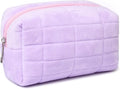 SOIDRAM Makeup Bag Plush Cosmetic Bag Cute Aesthetic Makeup Bag Purple Makeup Pouch Travel Toiletry Bag Organizer Soft Makeup Brushes Accessories Storage Bag for Women
