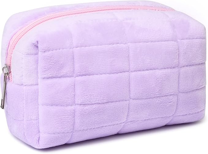 SOIDRAM Makeup Bag Plush Cosmetic Bag Cute Aesthetic Makeup Bag Purple Makeup Pouch Travel Toiletry Bag Organizer Soft Makeup Brushes Accessories Storage Bag for Women