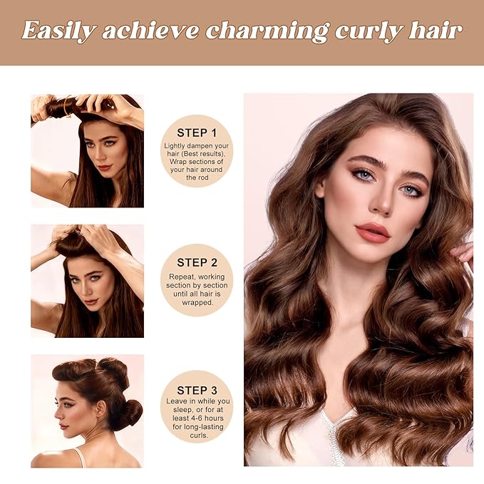 Heatless Curls, Heatless Curls Overnight Hair Care Set - Jumbo Velvet Hair Curlers to Sleep In, Soft Heatless Curling Rods for All Hair Types- 6pcs Beige
