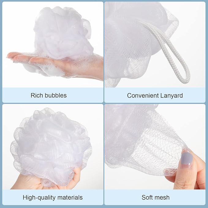 CHENGU 50 Pack Loofah Sponge Bath Sponge Shower Loofah Mesh Shower Ball Bath Pouf Wash Body Puff for Women Men, 30 g(White,Classic)