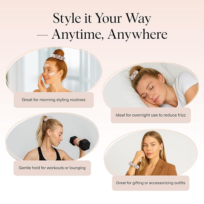 Kitsch Satin Scrunchies for Women - No Crease, Frizz Control | Softer Than Silk Scrunchies Gentle On Hair Scrunchies for All Hair Types | Stylish Hair Accessories College Essentials - Assorted, 5pcs