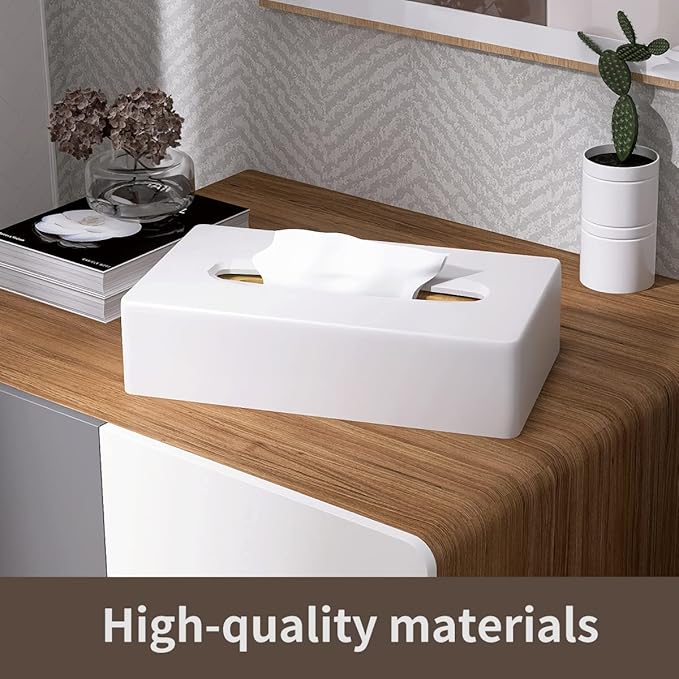 Tissue Box Cover, Rectangular White Wall Mounted Facial Paper Holder Dispenser, Prefert for Storage on Bathroom Vanity, Kitchen, Night Stand, Countertops Office and Car.