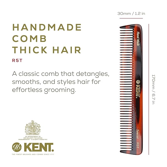 Kent R5T Wide Tooth Comb Detangling Comb, Wide Teeth Dressing Table Beard Combs Men for Thick Curly Wavy Hair, Hair Detangler Combs for Grooming Styling Beard and Mustache