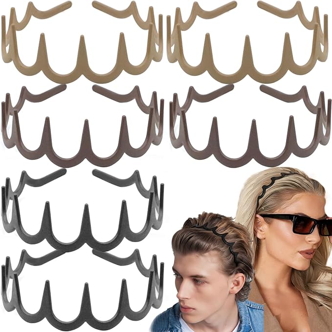 6 PCS Zig Zag Headbands Plastic Wavy Hair Head Band Comb with Teeth Hoop Accessories for Women Men Girls, Matte Retro Color