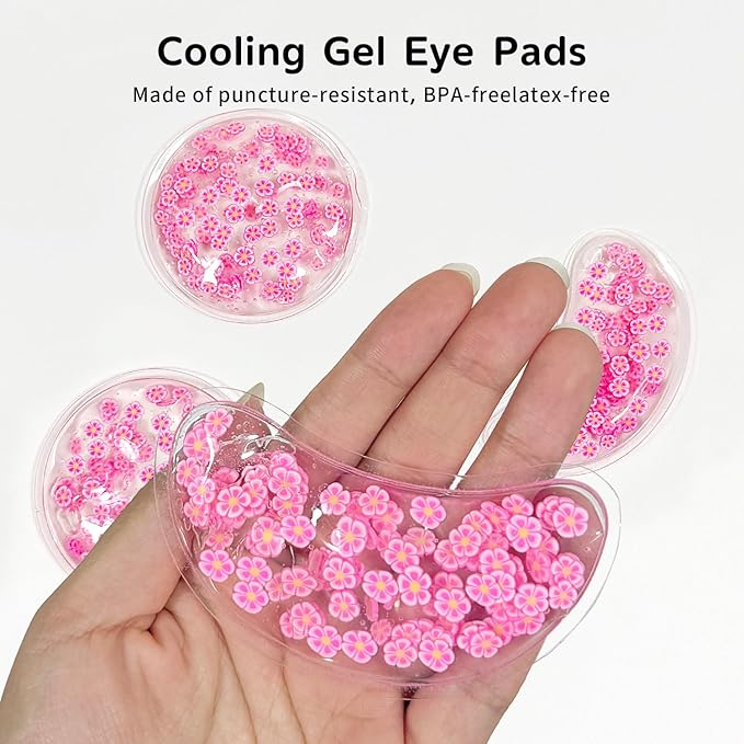 4PCS Gel Eye Ice Pack Set, Cold & Hot Compress, Reusable Cooling Gel Pads for Strain Relief, Relaxation, SPA and Sleep (4 Pink Flowers)