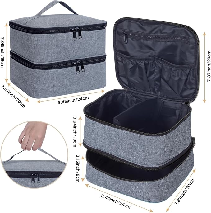 Double Layer Makeup Bag Portable Large Cosmetic Case Organizer with Adjustable Dividers Storage Travel Bag for Accessories Brushes Conditioner and Skin Care Products (Grey)