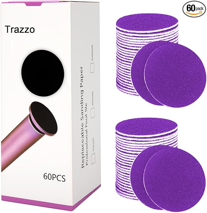 Trazzo 80/120/180 Grit Replacement Sanding Discs for Electric Foot File - Color-Coded Refill Sandpaper Pads for Callus Remover, Fits Most Round Foot Grinders (60PCS)