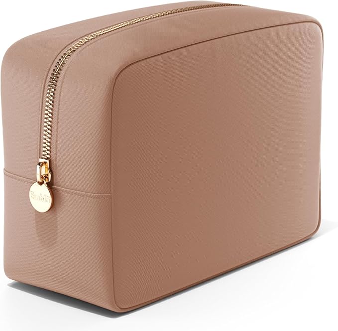Embla Large Makeup Bag and Waterproof Nylon Travel Toiletry Bag, Large Capacity Cosmetic Zipper Pouch, Brown