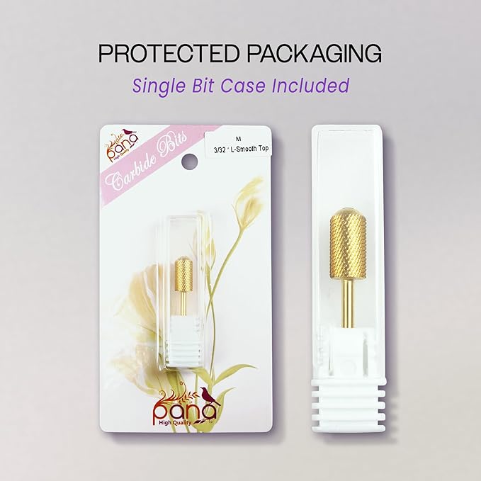 PANA 3/32" Large Smooth Round Top Safety Carbide Nail Drill Bit for Gel Polish & Acrylic Removal Nail Salon Manicure Pedicure Electric File Tools (Large Barrel - Gold, Medium)