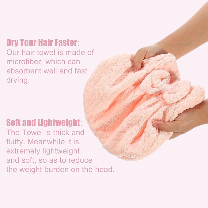 VOCOSTE Diamond Shape Hair Drying Towel Dry Cap, Quick Drying, Lightweight Strong Absorbent, for After Bath Drying Hair, Pink
