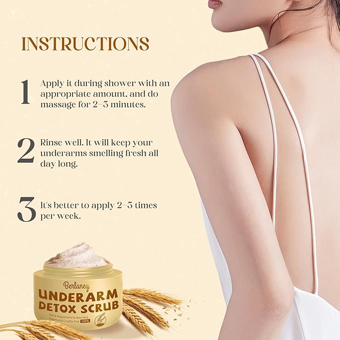 Oat Armpit Detox Scrub 8.8 oz with Peppermint, Aloe Vera and Walnut Shell Powder, Underarm Scrub Helps on Removing Odor, Deep Cleanse & Exfoliating, for Legs, Knee, Feet, Hands Whole Body, Armpit