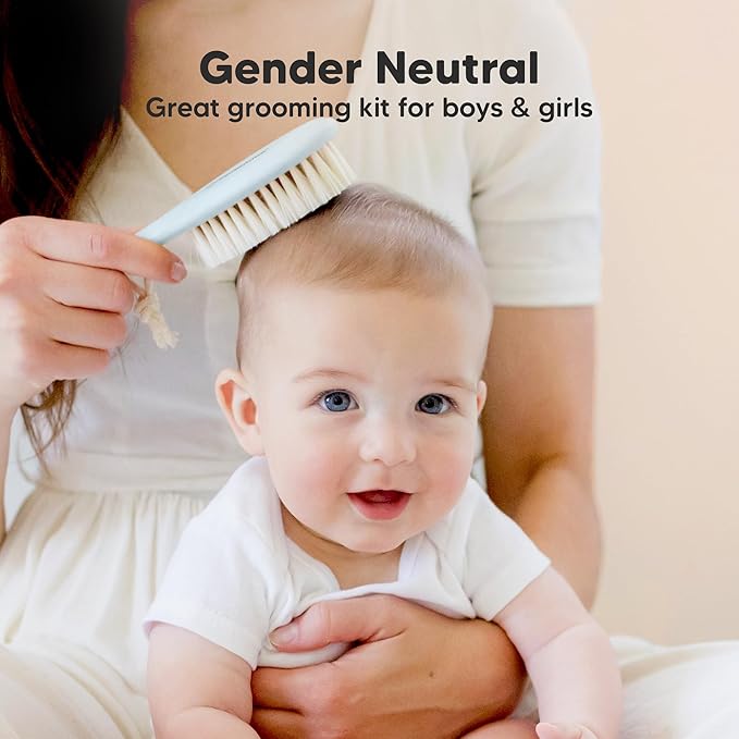 Wooden Baby Hair Brush - Cradle Cap Baby Brush with Soft Goat Bristles, Perfect Gentle Scalp Newborn Comb for Infant, Girls, Boys, Bath Essentials (Frost, Regular)