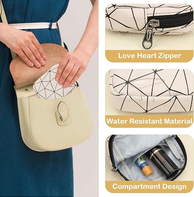 Desing Wish Sanitary Napkin Storage Bag, Menstrual Cup Pouch Nursing Pad Holder Tampon Bags Feminine Product Pouches Portable Period Kit Bag for Girls Women Ladies (Beige)